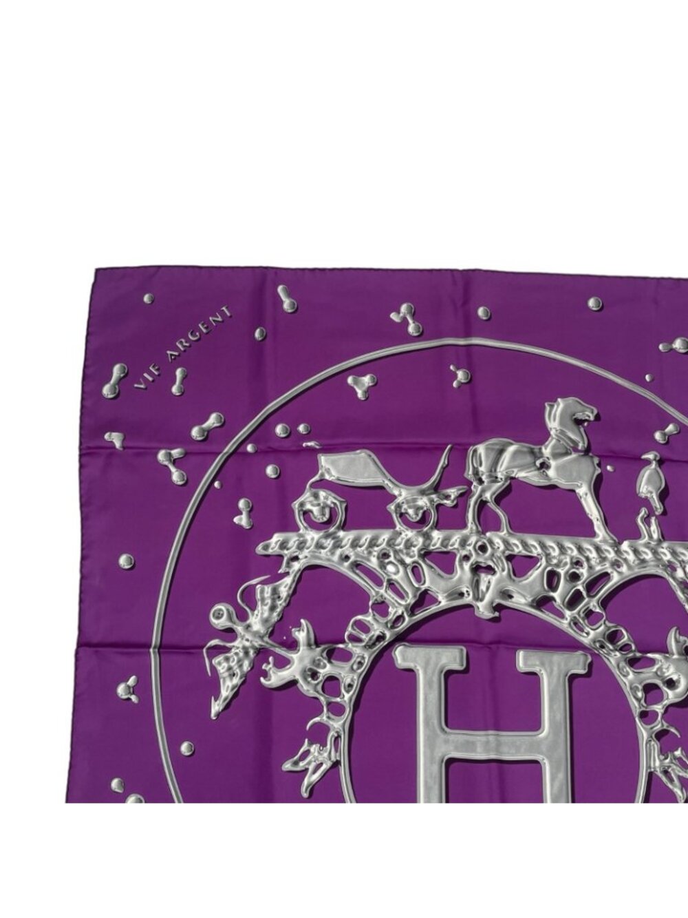 Hermes Carre 90 Vif Argent Silver Drop Orange Silk Scarf Purple - Picture 3 of 8